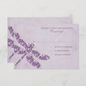 パープルダマスクドラゴンフライ結婚式RSVP 出欠カード (正面/裏面)