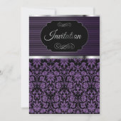 パープルダマスクパーティーお祝い招待状 招待状 (正面)