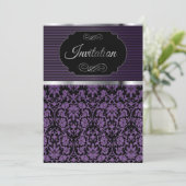 パープルダマスクパーティーお祝い招待状 招待状 (スタンド正面)