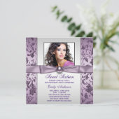 パープルダマスクフォトSweet sixteen誕生日パーティー 招待状 (スタンド正面)