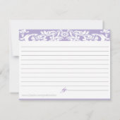 パープルダマスクブライダルシャワーレシピカード (裏面)