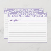 パープルダマスクブライダルシャワーレシピカード (正面/裏面)