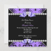 パープルダマスクベビーシャワーガールプリンセスダイヤモンド 招待状 (裏面)