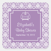 パープルダマスクベビーシャワースクエアステッカー スクエアシール (正面)