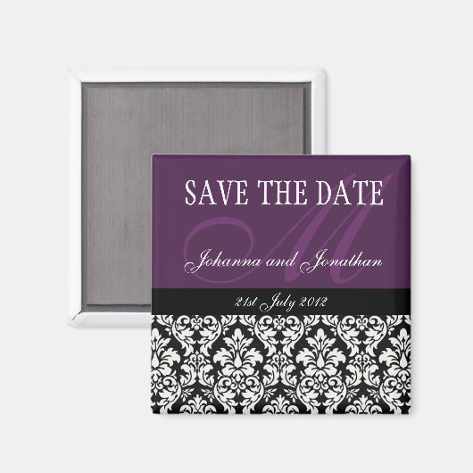 パープルダマスクモノグラムセーブザデートマグネット マグネット (正面/裏面)