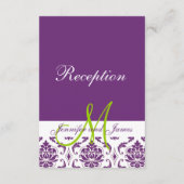 パープルダマスクモノグラム結婚式の受付カード エンクロージャーカード (裏面)