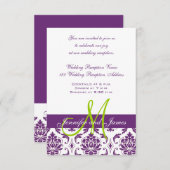 パープルダマスクモノグラム結婚式の披露宴カード エンクロージャーカード (正面/裏面)