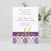 パープルダマスクモノグラム結婚式の披露宴カード エンクロージャーカード (スタンド正面)