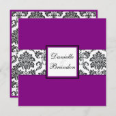 パープルダマスクモノグラム結婚式招待状 招待状 (正面/裏面)