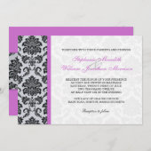 パープルダマスクモノグラム結婚式招待状 招待状 (正面/裏面)
