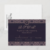 パープルダマスクレースの結婚式出欠確認カード 招待状 (正面/裏面)