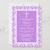 パープルダマスクロスバプテスマまたは《キリスト教》洗礼式や命名式 招待状 (正面)