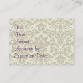 パープルダマスクローズのビジネスギフト証明書カード 割引カード (裏面)