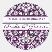 パープルダマスクヴィンテージフローラ結婚式の引き出物 ラウンドシール (正面)