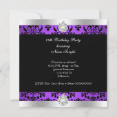 パープルダマスク白黒パールダイヤモンド誕生日 招待状 (裏面)