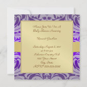 パープルダマスク金ゴールドリボンベビーシャワー招待状 招待状 (裏面)