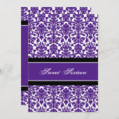 パープルダマスク16バースデーパーティ招待状 招待状 (正面/裏面)