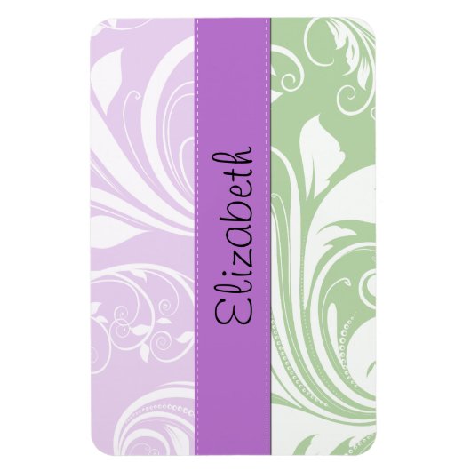 パープルダマスク,グリーンダマスク,あなたの名前 マグネット (縦)