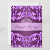 パープルダマスク&ティアラスウィート16誕生日招待状 招待状 (正面)