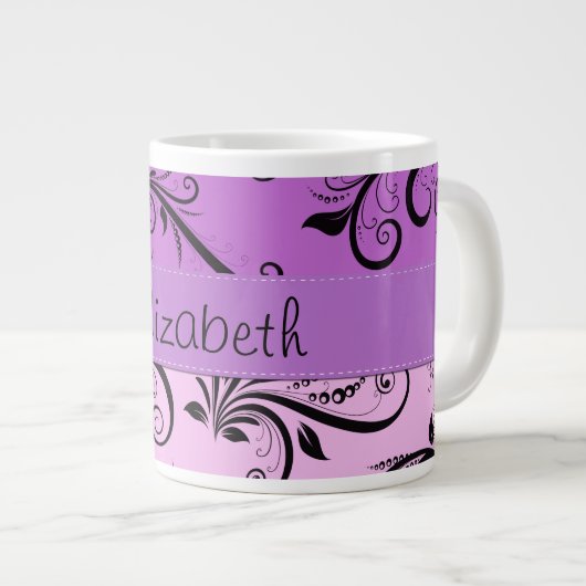 パープルダマスク,ピンクダマスク,お名前 ジャンボコーヒーマグカップ (正面右)