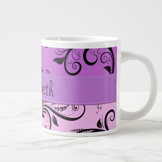 パープルダマスク，ピンクダマスク，お名前 ジャンボコーヒーマグカップ (右)