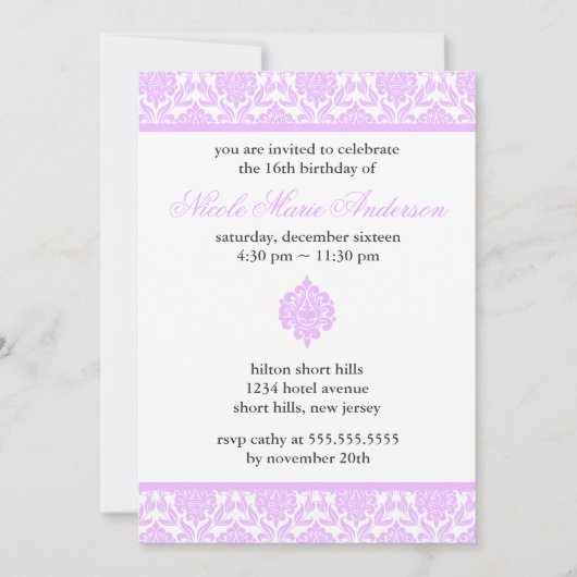 パープルダマスクSweet sixteen招待状 招待状 (正面)