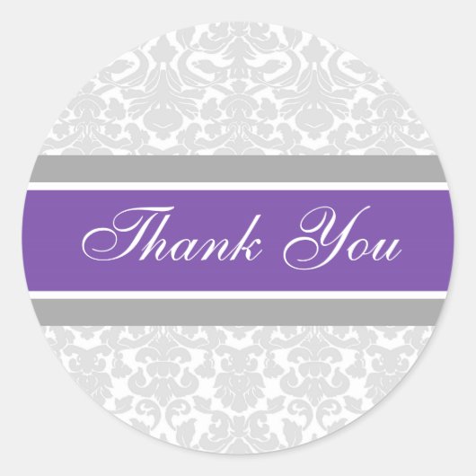 パープルダマスコサンキュー結婚の封筒用シール ラウンドシール (正面)