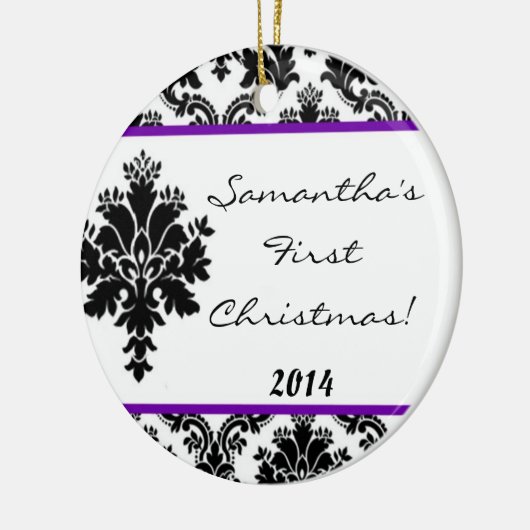 パープルダマスレースパーソナライズされた名オーナメント セラミックオーナメント (左)