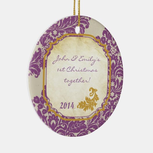 パープルダマスレースパーソナライズされた金ゴールド名オーナメント セラミックオーナメント (右)