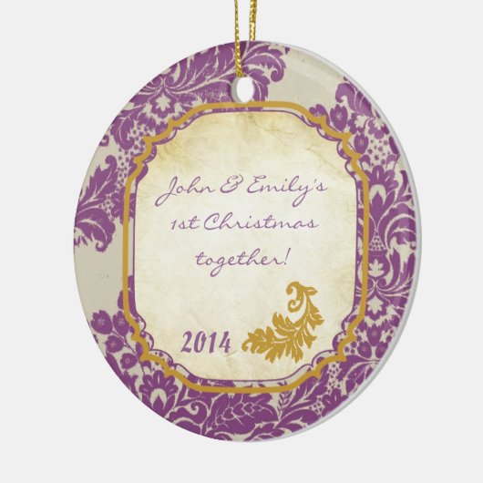 パープルダマスレースパーソナライズされた金ゴールド名オーナメント セラミックオーナメント (左)