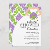 パープルダマモダンスクビューティフルブライドブライダルシャワー 招待状 (正面/裏面)