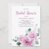 パープルダリアとユーカリのグリーン ブライダルシャワー 招待状 (正面)