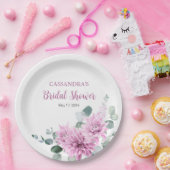 パープルダリアユーカリプスグリーンリーブライダルシャワー ペーパープレート (パーティー)