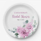 パープルダリアユーカリプスグリーンリーブライダルシャワー ペーパープレート (正面)