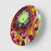 パープルダリア抽象芸術オリジナルフラワーアート ラウンド壁時計 (傾斜)