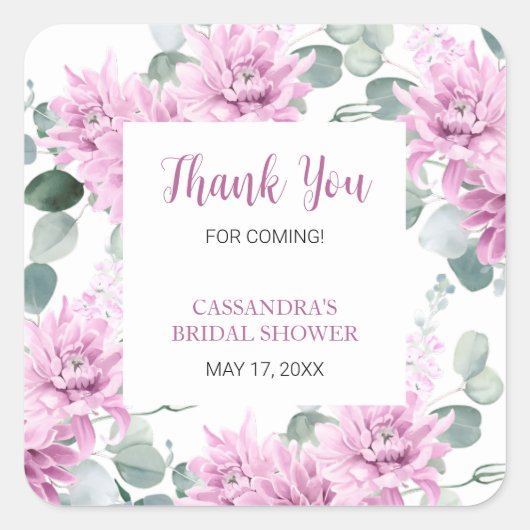 パープルダリア ユーカリ ボタニカル ブライダルシャワー スクエアシール (正面)