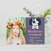 パープルダルマティアン誕生日招待状ウィズフォト 招待状 (スタンド正面)