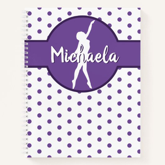 パープルダンスバレリーナ体操ネーム水玉模様 ノートブック (正面)