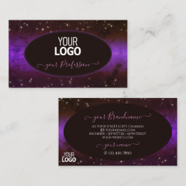 パープルダークバーガンディ銀河系グリッタースターズ追加ロゴ 名刺