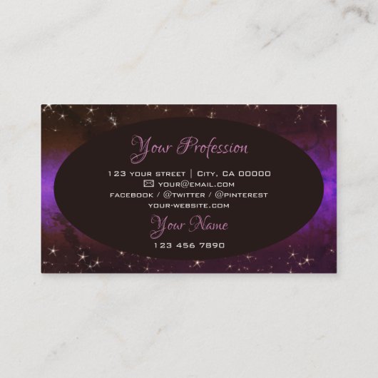 パープルダークブルゴーニュ銀河系グリッタースターズイニシャル 名刺 (裏面)