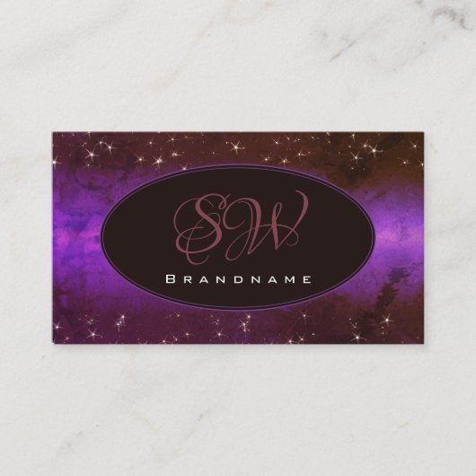 パープルダークブルゴーニュ銀河系グリッタースターズイニシャル 名刺 (正面)