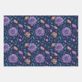 パープルダークマグノリア及びバラ包装紙 ラッピングペーパーシート