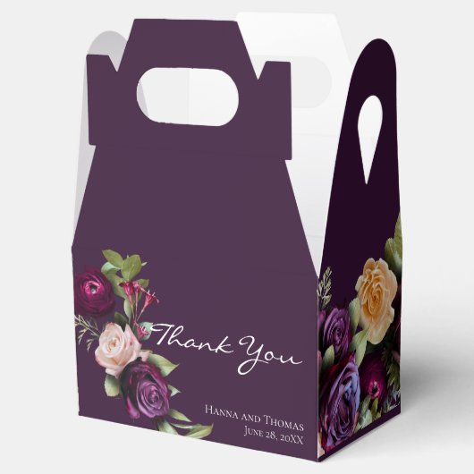 パープルダークムーディエレガントフローラ結婚ズ・サンキュー フェイバーボックス (オープン)
