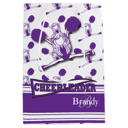 パープルチアリーダーにパーソナライズ ミディアムペーパーバッグ (正面)