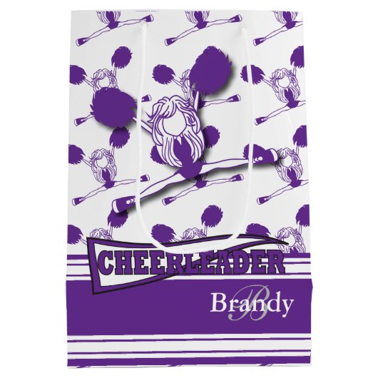 パープルチアリーダーにパーソナライズ ミディアムペーパーバッグ (裏面)