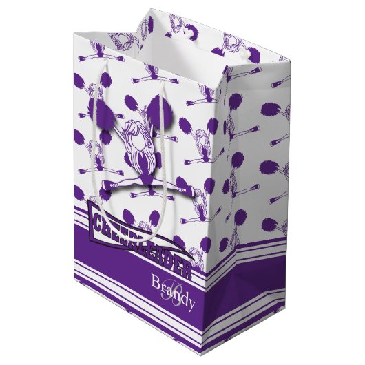 パープルチアリーダーにパーソナライズ ミディアムペーパーバッグ (裏面アングル)