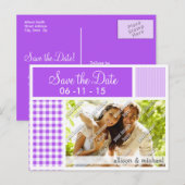 パープルチェック柄のギンガム 案内ポストカード (正面/裏面)