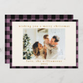 パープルチェック縁どプレイド1写真素朴ファミリー シーズンカード (正面/裏面)