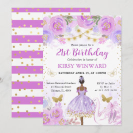 パープルチュチュ ダークスキン バレリーナ 誕生日 招待状