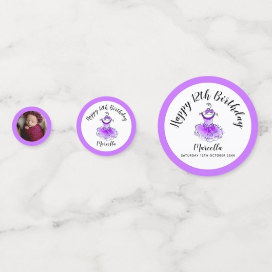 パープルチュドレス12歳の誕生日カスタム写真 コンフェッティ (裏面)